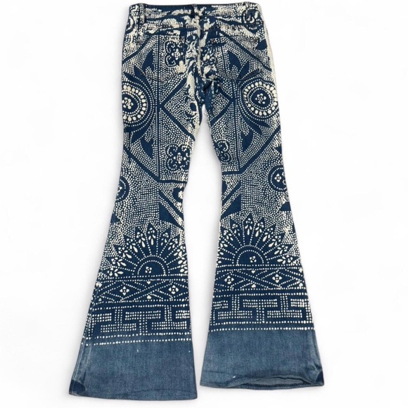 Free People Navy and Cream Printed Flare Jeans - Picture 6 of 6